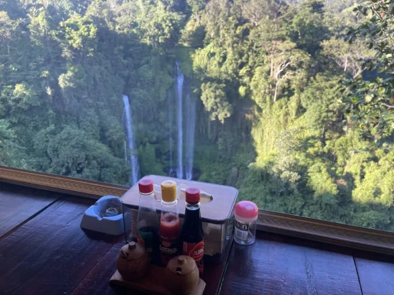 Sekumpul Waterfall and the hanging resto viewing deck in North Bali